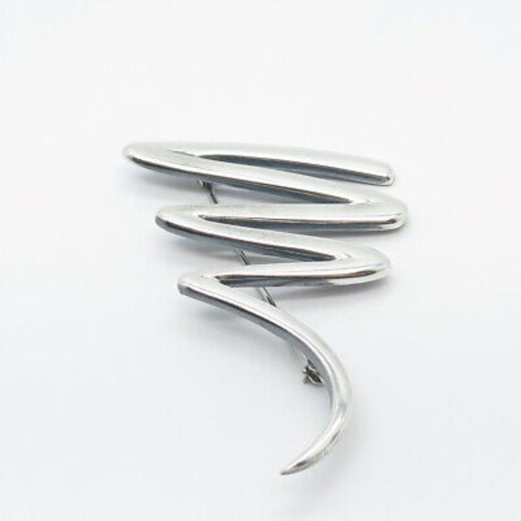 925 Sterling Silver Vintage Zigzag Pin Brooch